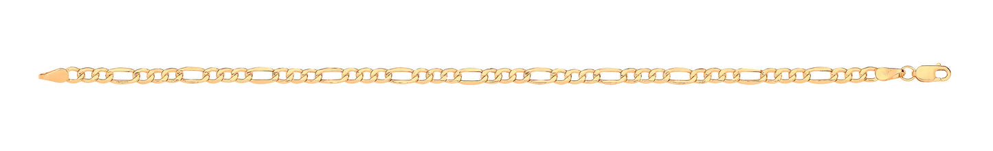 14ct Yellow Gold Hollow Beveled Figaro 3.4mm Chain
