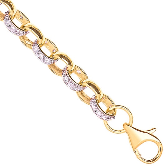 Yellow Gold 8.0mm Plain & Cubic Zirconia Belcher Chain