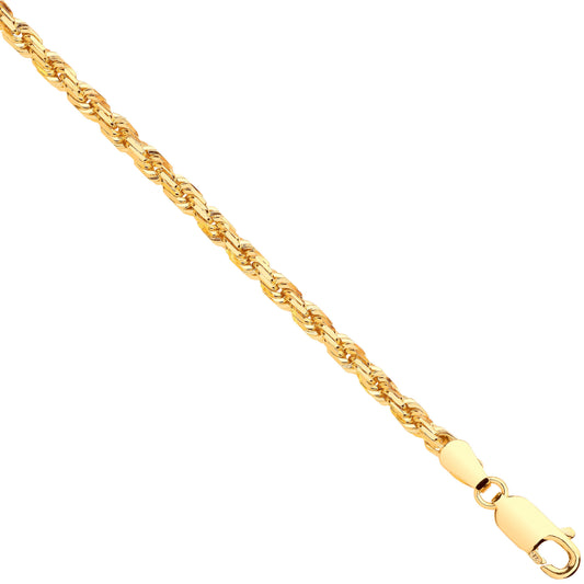 Yellow Gold Diamond Cut 3.0mm Solid Rope Chain