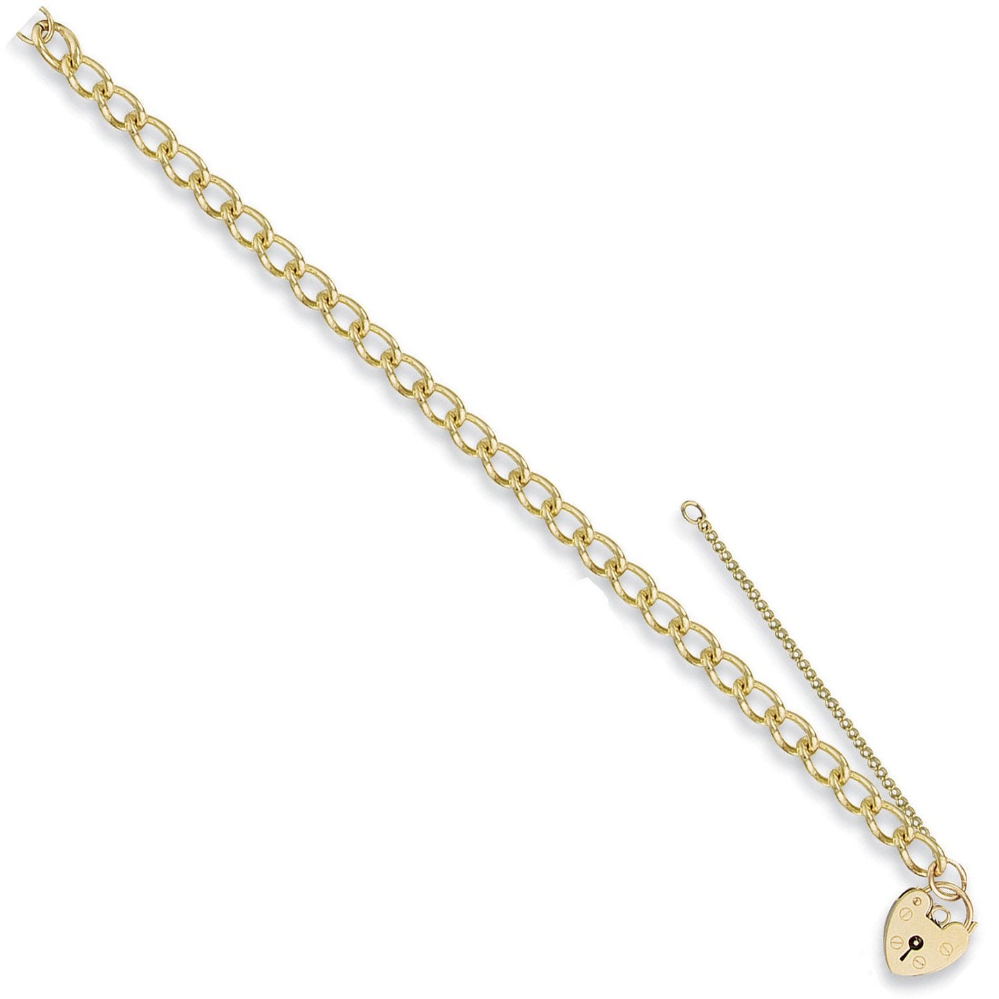 Yellow Gold Open Curb & Padlock Charm Bracelet - 12.8g