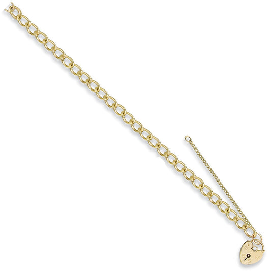 Yellow Gold Open Curb & Padlock Charm Bracelet - 12.8g