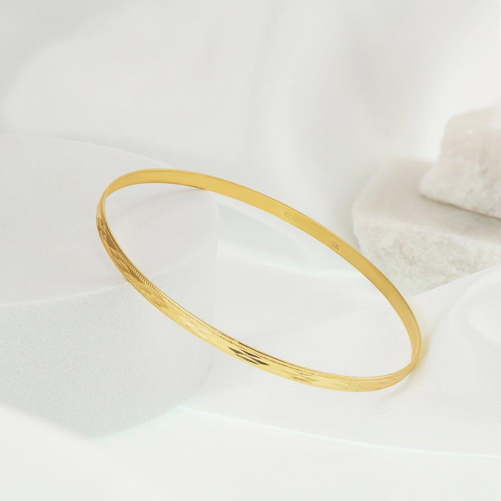 Yellow Gold 3mm Diamond Cut D-Shaped Slave Bangle