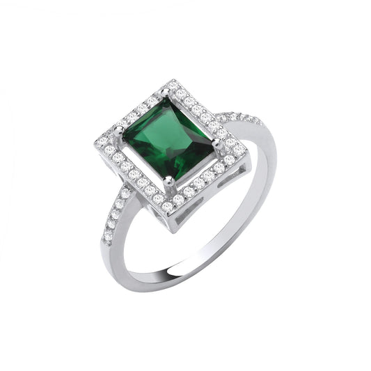 Silver Green Cubic Zirconia Halo Style Ring
