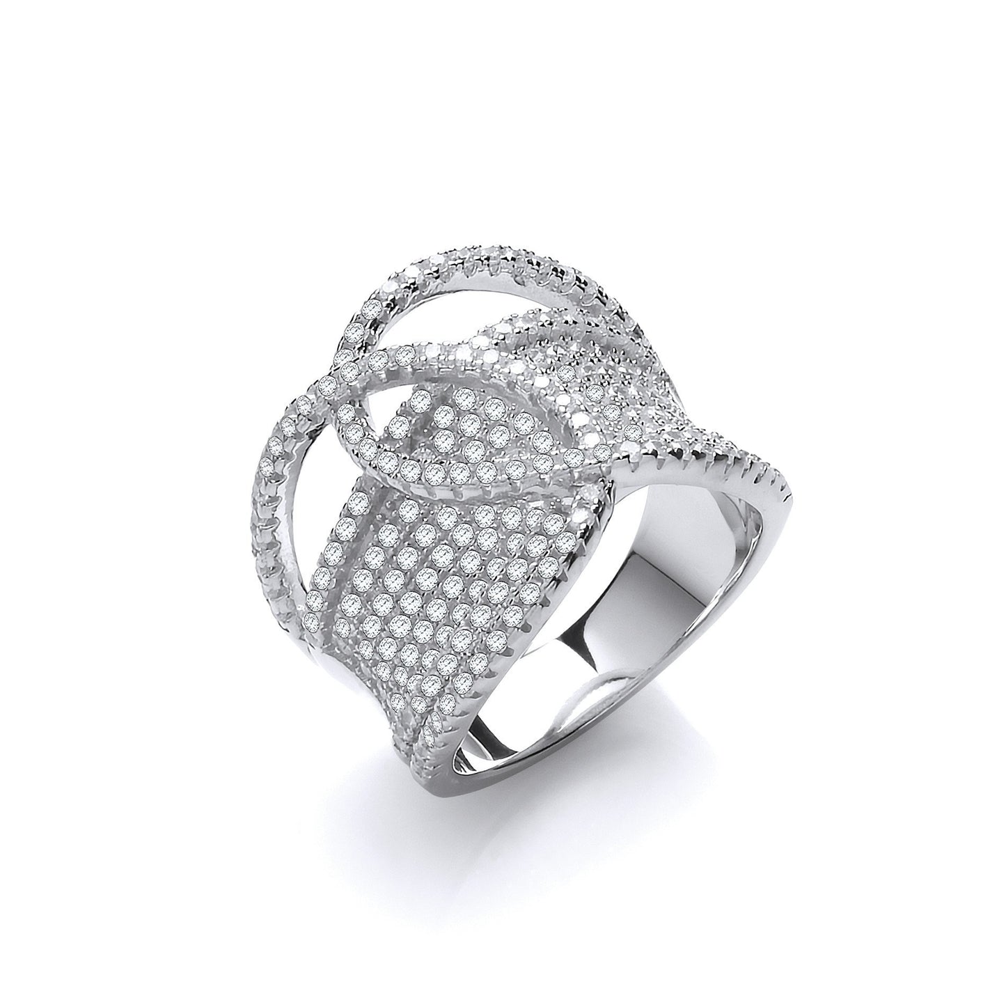 Micro Pave Cubic Zirconia Interlocking Top Silver Ring