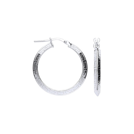 Silver Greek Key 25mm Hoop Hollow Earrings