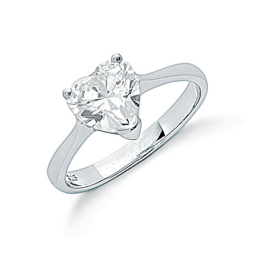 Silver Claw Set Heart Cut Cubic Zirconia Solitaire Ring
