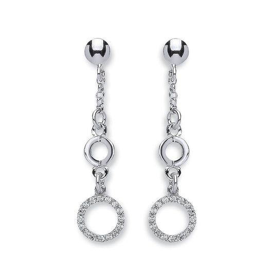 Silver Fancy Cubic Zirconia Circle Drop Earrings