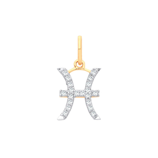 9ct Yellow Gold Pisces Zodiac 0.10ct Pendant