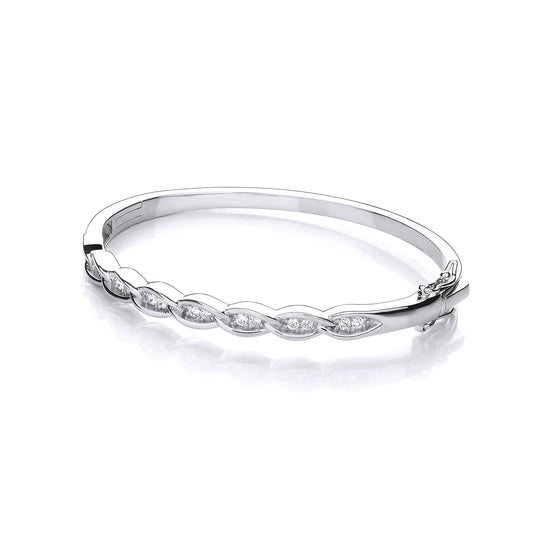 Silver Curb Cubic Zirconia Link J-Jaz Bangle