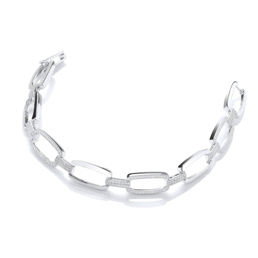 Micro Pave Oval Links 242 Cubic Zirconia Bracelet 7.5"/19cm