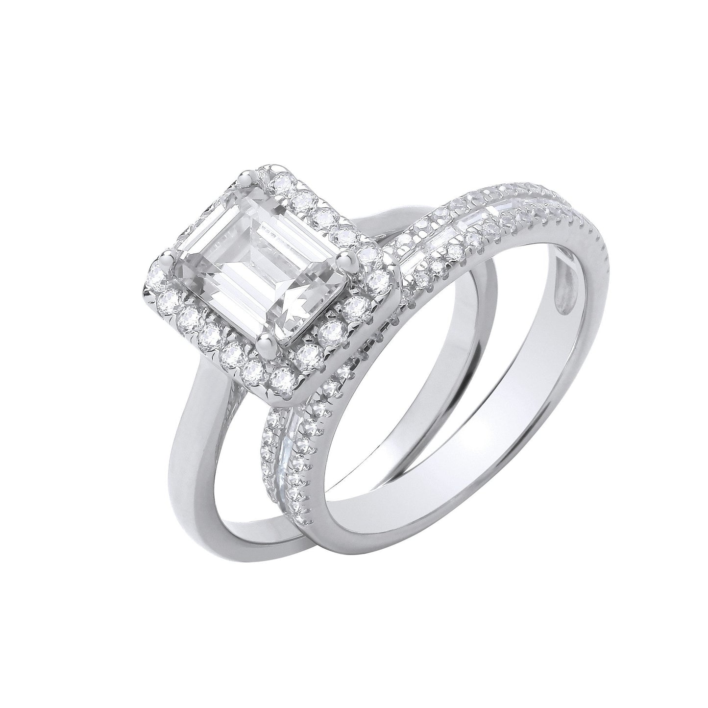 Silver Solitaire & Half Eternity Bridal Set Rings