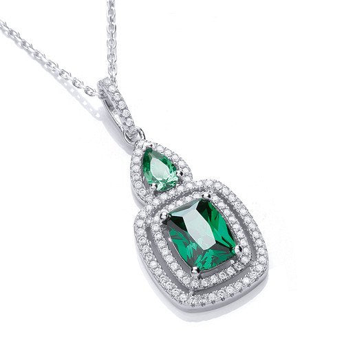 Micro Pave Fancy Pendant Green Cubic Zirconia with 18" Chain