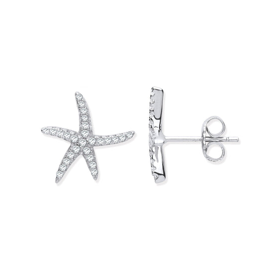 Silver Starfish Cubic Zirconia Studs