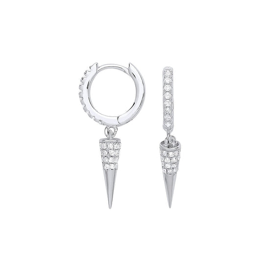 Silver Cubic Zirconia Huggies Pin Drop Earrings