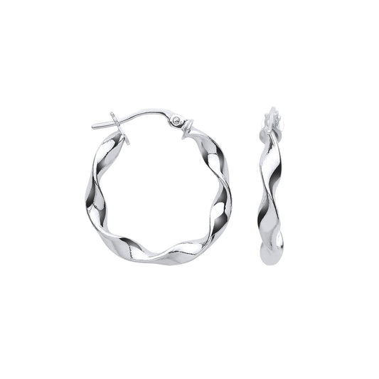White Gold 21mm Twisted Hoop Earrings
