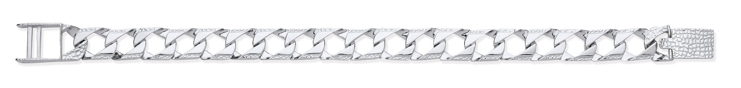 Silver 8mm Square Curb Ribbed Edge Link Gents Bracelet