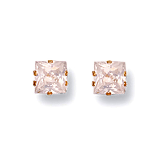 9ct Yellow Gold 5mm Claw Set Princess Cut Cubic Zirconia Studs