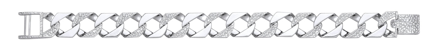 Silver 15mm Plain & Patterned Cast Link Bracelet
