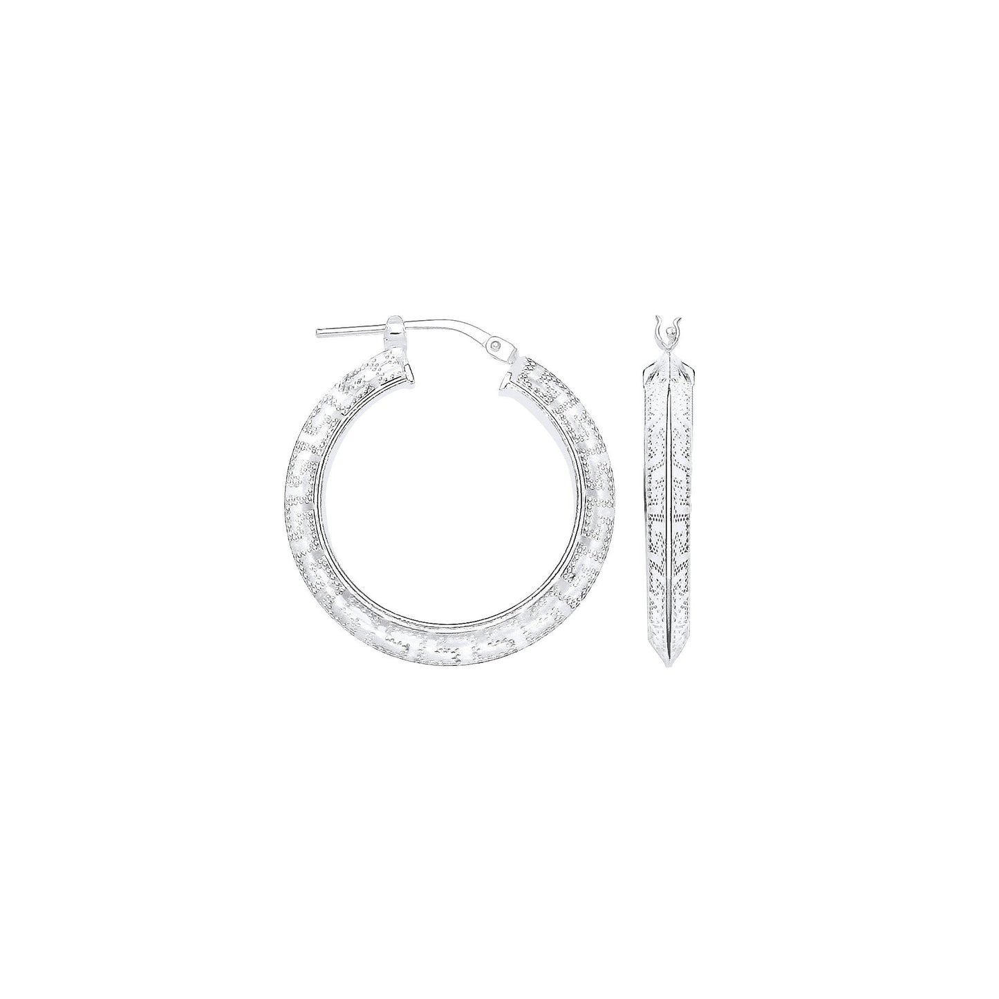 Silver Greek Key 20mm Hoop Earrings