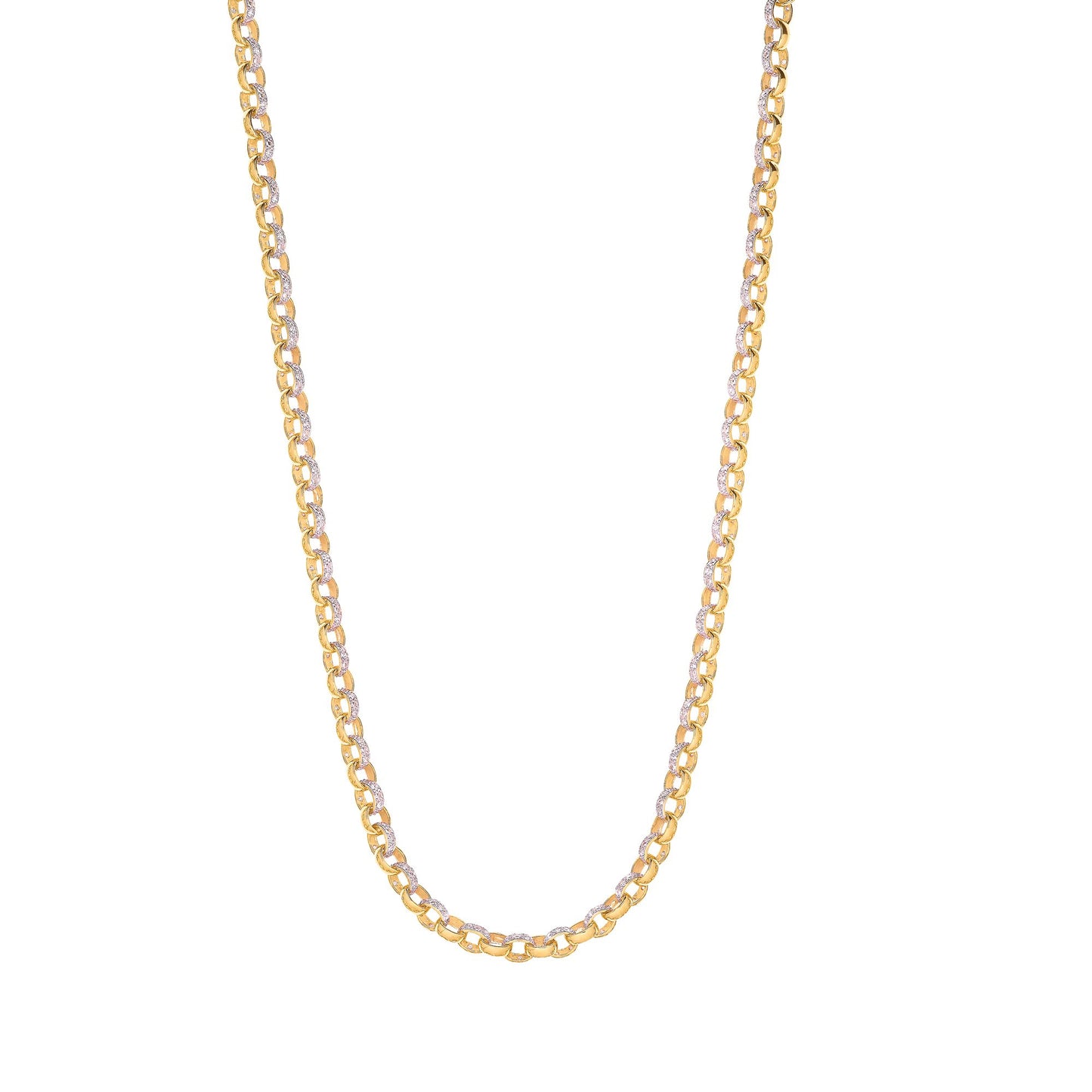 Yellow Gold 8.0mm Plain & Cubic Zirconia Belcher Chain