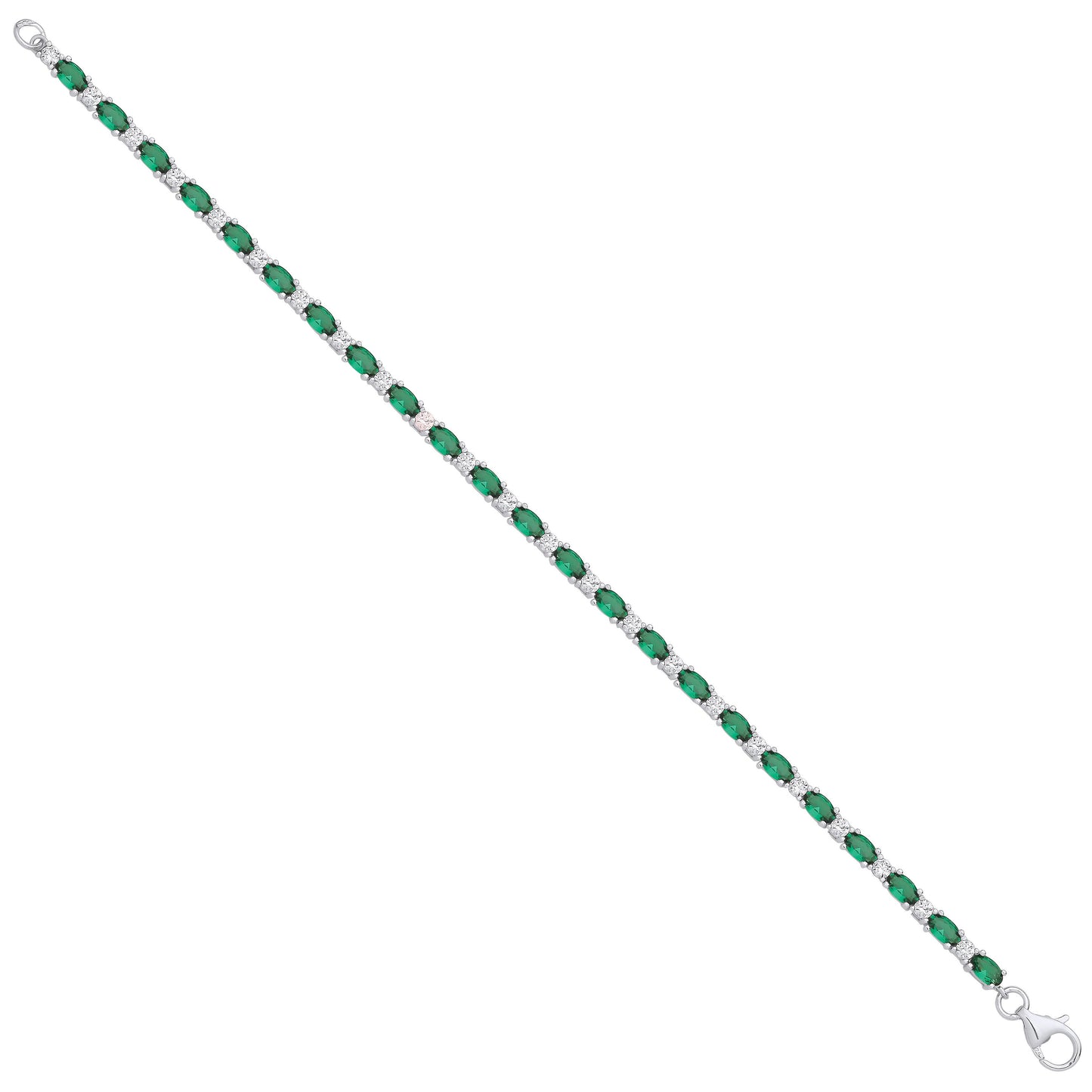 Silver Green & Clear Cubic Zirconia Silver Tennis Ladies Bracelet