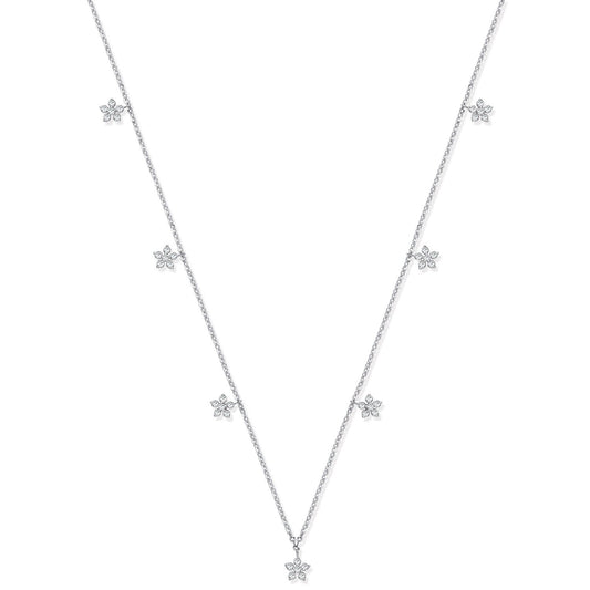 9ct White Gold 0.27ctw 7 Florets Pendant (18in/45cm) Chain