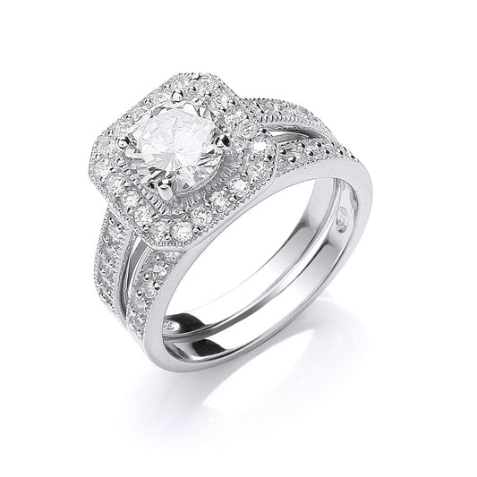 Silver Bridal Set Cubic Zirconia Rings (HNN-74A4E0)