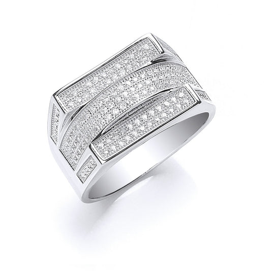 Silver Micro Pave Cubic Zirconia Gents Ring (HNN-50EDC5)