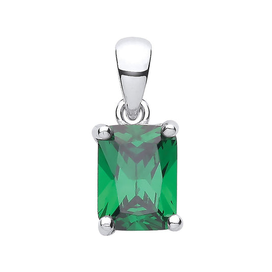 Silver Green Cubic Zirconia Emerald Cut Pendant