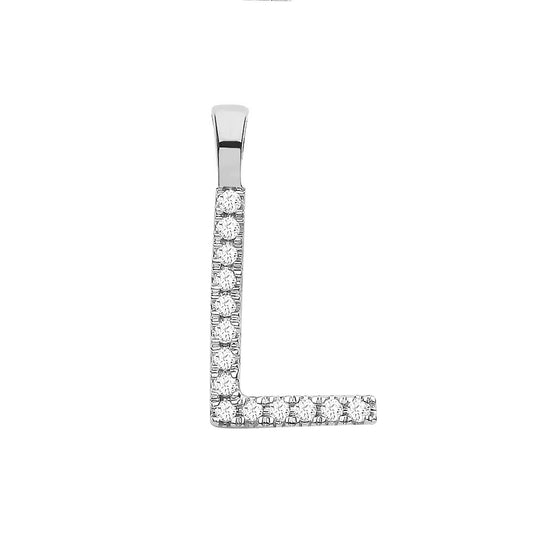 9ct White Gold 0.05ct Diamond L Initial