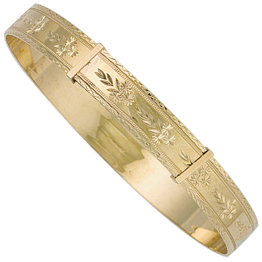 Yellow Gold 9mm Diamond Cut Expandable Slave Bangle