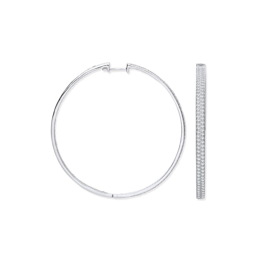 Silver Two Row Cubic Zirconia Hoop Earrings