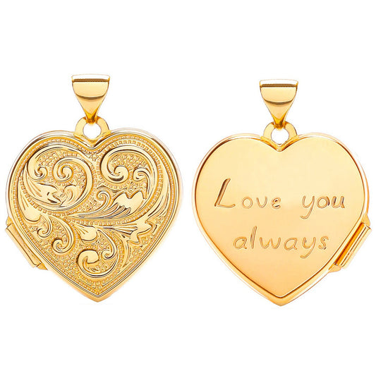 Yellow Gold Heart Double Sided Locket (Love You & Design)