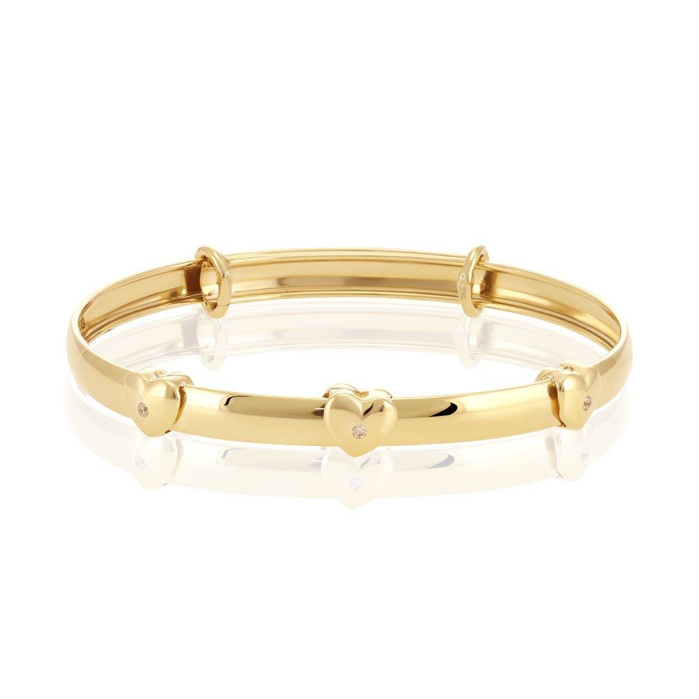 Yellow Gold Expandable Baby Bangle with Floating Cubic Zirconia Heart