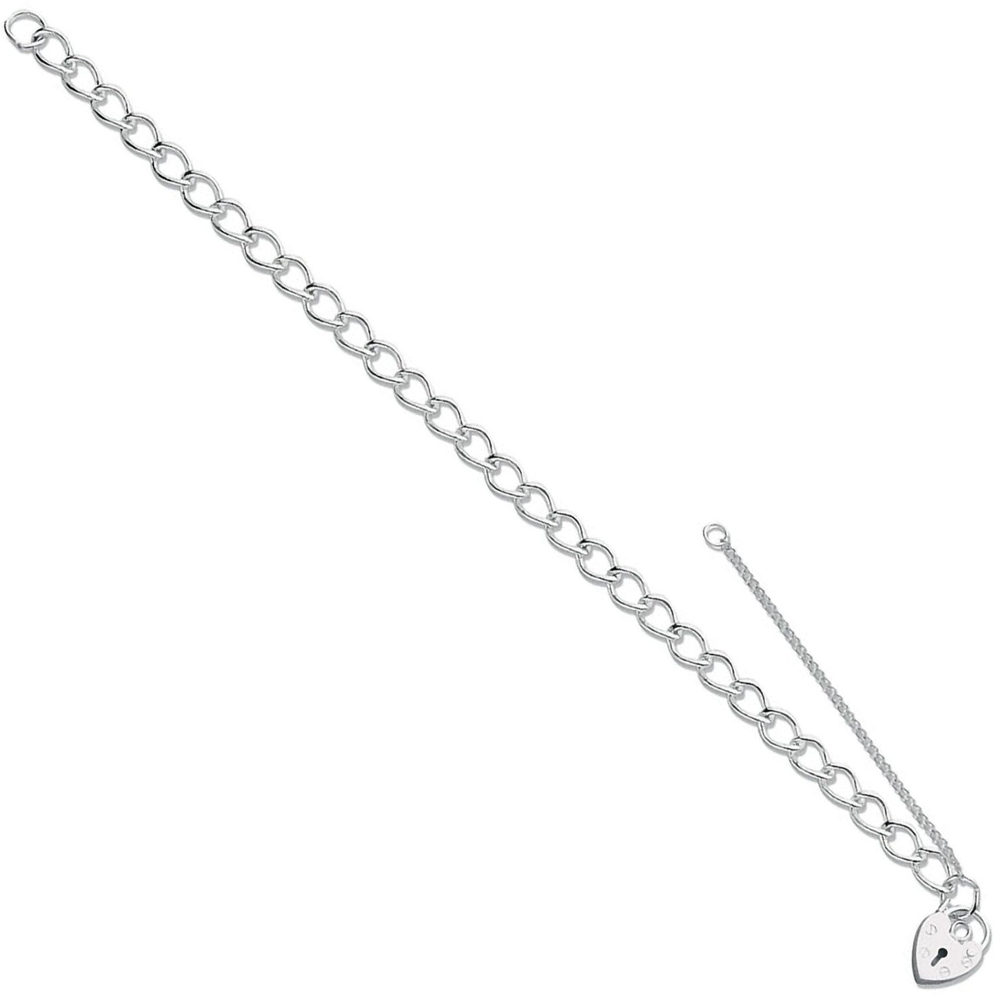 Silver Open Curb & Padlock Charm Bracelet - 7.6g