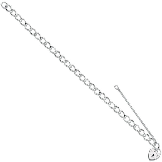 Silver Open Curb & Padlock Charm Bracelet - 7.6g