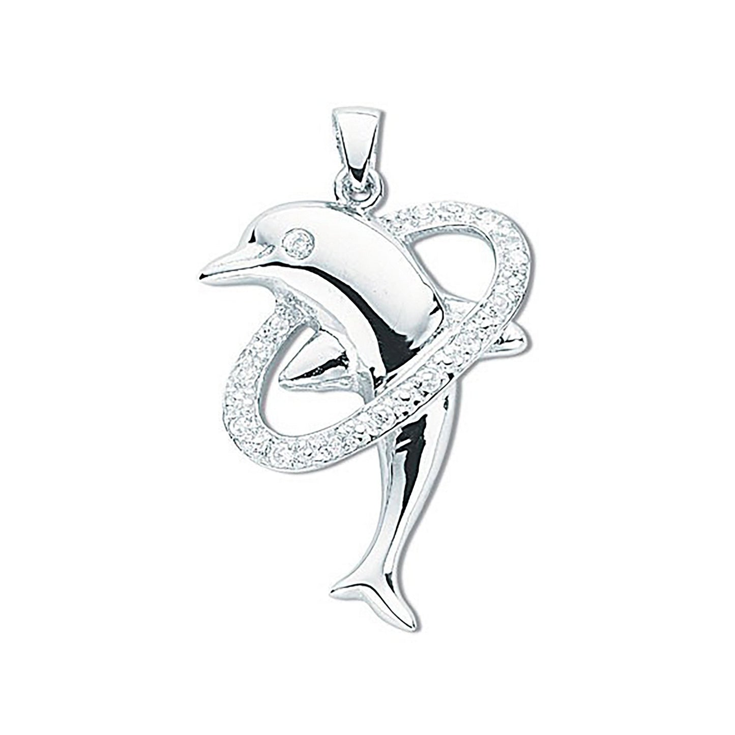Silver Cubic Zirconia Dolphin Pendant - 17.1mm