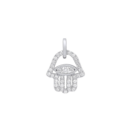 9ct White Gold 0.22ct Diamonds Hamsa Pendant
