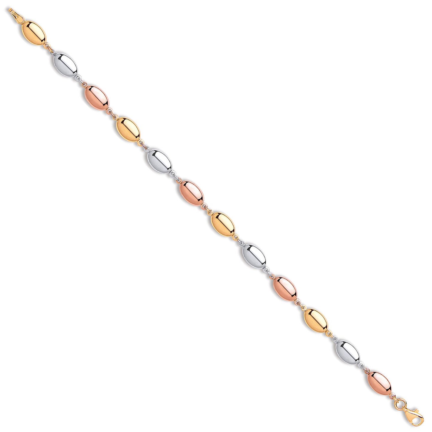 Yellow, White & Rose Gold Oval Bead Ladies Bracelet