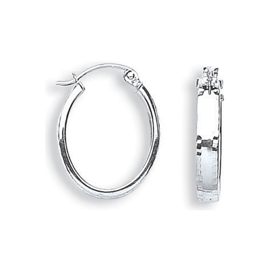 White Gold Diamond Cut Oval Hoop Earrings