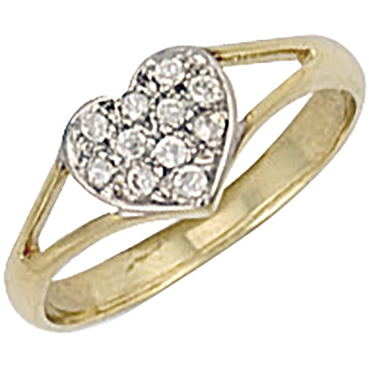 Yellow Gold Cubic Zirconia Heart Baby Ring (HNN-13C822)