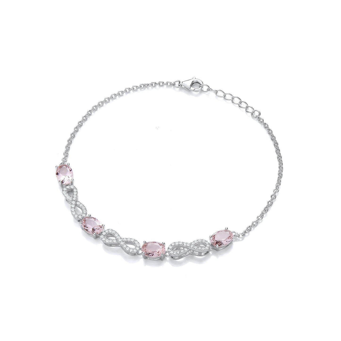 Morganite Oval Cubic Zirconias Infinity Ladies Silver Bracelet