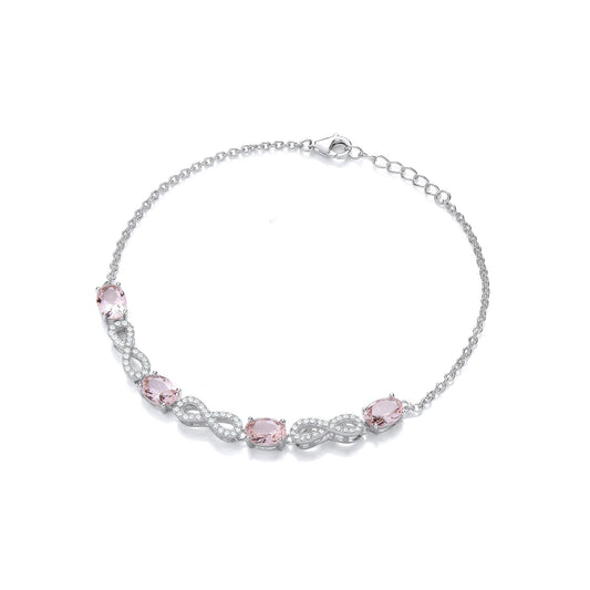 Morganite Oval Cubic Zirconias Infinity Ladies Silver Bracelet