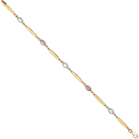 Yellow Gold Ladies Bracelet with Amethyst & Blue Topaz