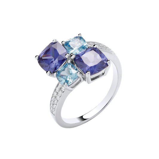 Silver Blue Cubic Zirconias Crossover Ring