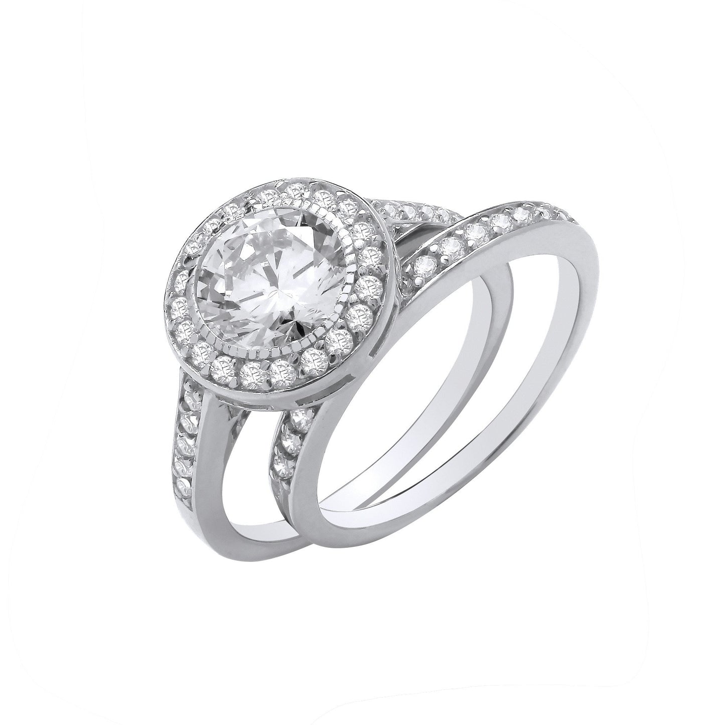 Silver Bridal Set Halo Cubic Zirconia Half Eternity Rings