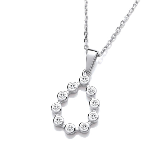 Silver Rubover Teardrop Cubic Zirconia Pendant with Chain