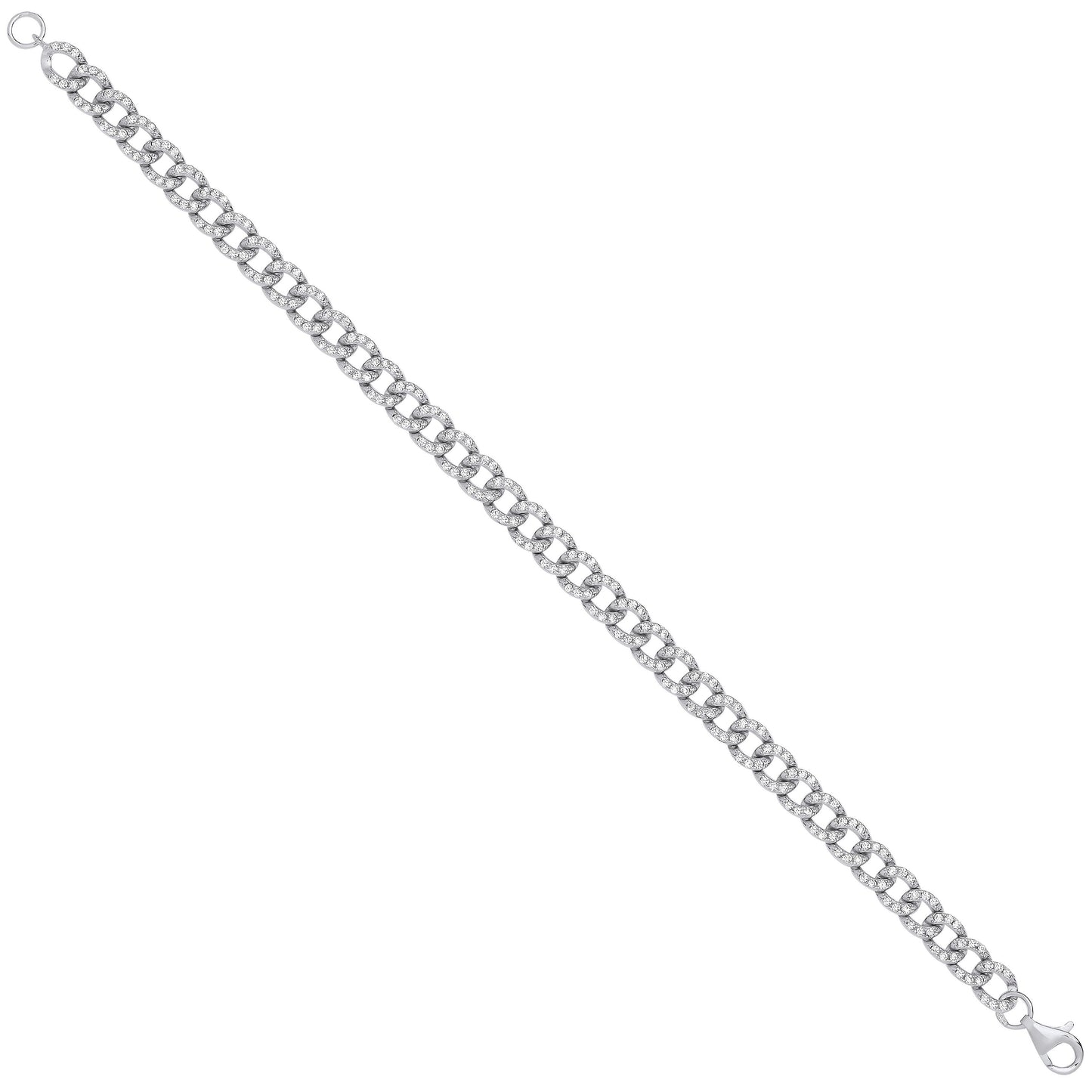 Silver Cubic Zirconia Curb Gents 6.4mm Bracelet