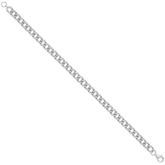 Silver Cubic Zirconia Curb Gents 6.4mm Bracelet