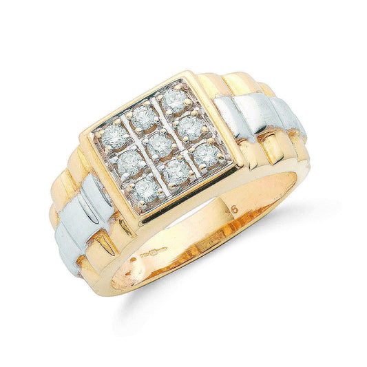 9ct Yellow Gold 0.50ct 9 Stone Fancy Link Gents Diamond Ring